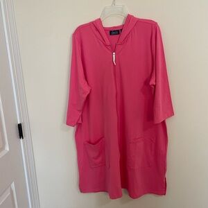NWOT D & Co Beach Hot Pink Full Zip Hooded Swim Coverup Robe Women’s Size 1X